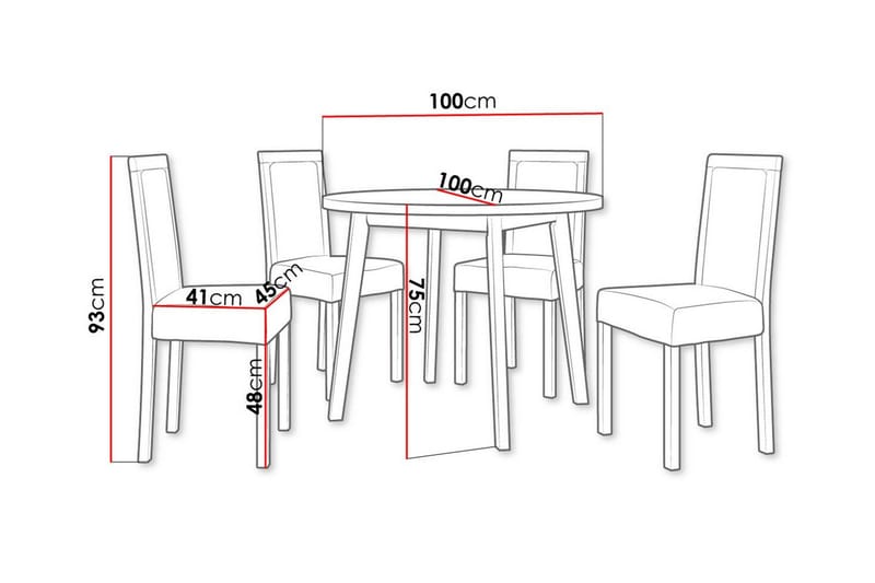 Patrickswell Rund Matgrupp 100 cm – Matbord med Ekutseende och 4 Matstolar med Klädd Rygg i Trä - Vit|Svart - Möbler - Bord & matgrupper - Matgrupper