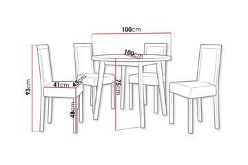 Patrickswell Rund Matgrupp 100 cm – Matbord med Vit Skiva och 4 Matstolar med Klädd Rygg i Trä - Natur|Beige - Möbler - Bord & matgrupper - Matgrupper