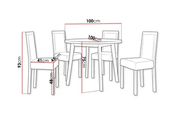 Patrickswell Rund Matgrupp 100 cm – Matbord med Vit Skiva och 4 Matstolar med Klädd Rygg i Trä - Svart - Möbler - Bord & matgrupper - Matgrupper