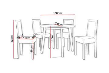 Patrickswell Rund Matgrupp 100 cm – Matbord med Vit Skiva och 4 Matstolar med Klädd Rygg i Trä - Svart|Gråbrun - Möbler - Bord & matgrupper - Matgrupper