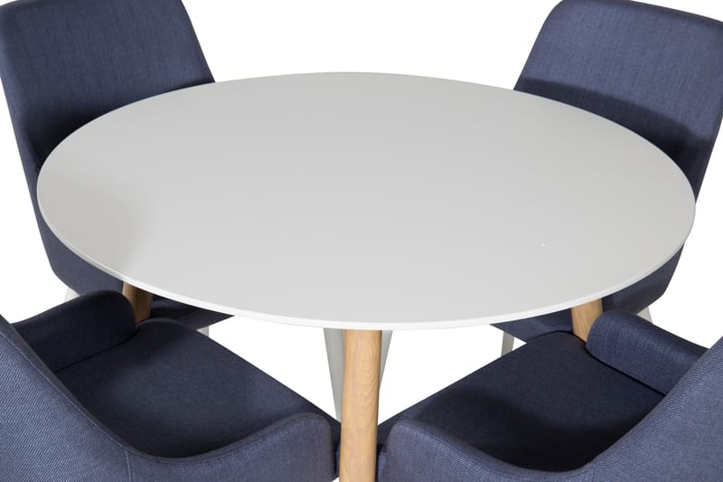 Pelle Matgrupp 100 cm Rund inkl 4 Ridones Stolar - Vit/Natur/blå - Möbler - Bord & matgrupper - Matgrupper
