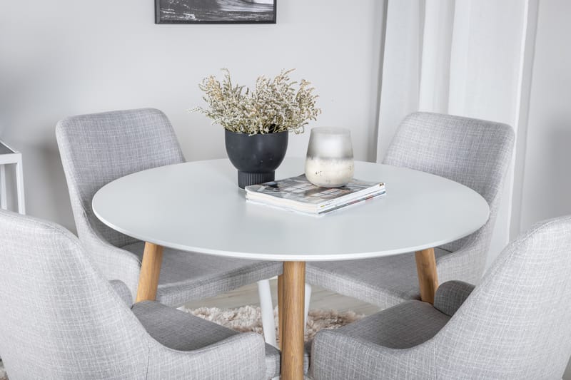 Pelle Matgrupp 100 cm Rund inkl 4 Ridones Stolar - Vit/Natur/Grå - Möbler - Bord & matgrupper - Matgrupper