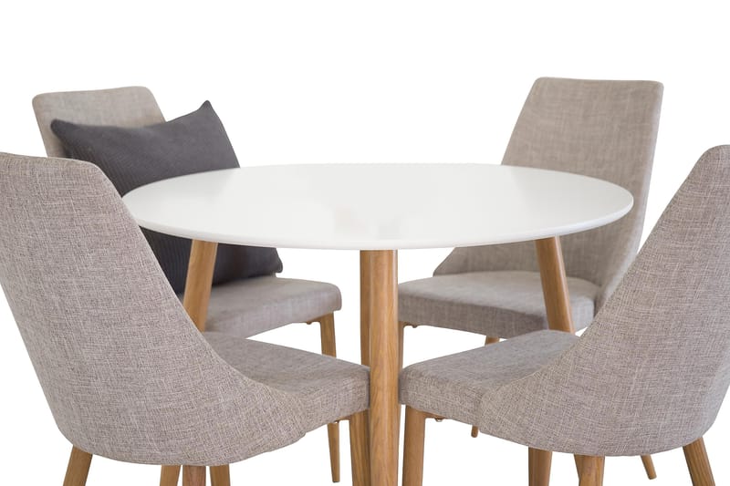 Pelle Matgrupp 100 cm Rund med 4 Ludvig Stol - Vit/Ek/Ljusgrå - Möbler - Bord & matgrupper - Matgrupper