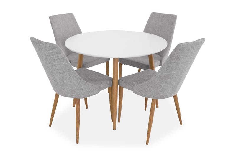 Pelle Matgrupp 100 cm Rund med 4 Ludvig Stol - Vit/Ek/Ljusgrå - Möbler - Bord & matgrupper - Matgrupper