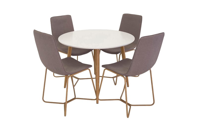 Pelle Matgrupp 100 cm Rund med 4 Thella Stol - Vit/Ek/Grå - Möbler - Bord & matgrupper - Matgrupper