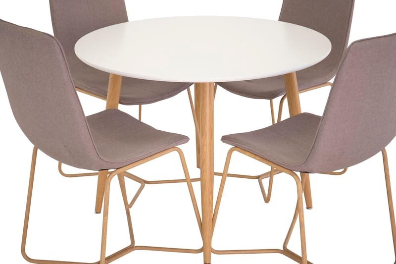 Pelle Matgrupp 100 cm Rund med 4 Thella Stol - Vit/Ek/Grå - Möbler - Bord & matgrupper - Matgrupper