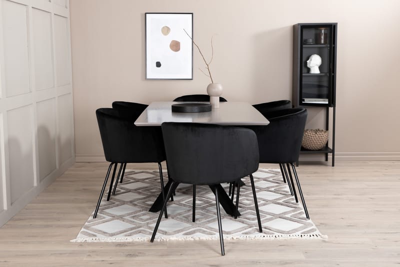 Penny Matgrupp 190 cm inkl 6 Berita Stolar - Grå/Svart - Möbler - Bord & matgrupper - Matgrupper