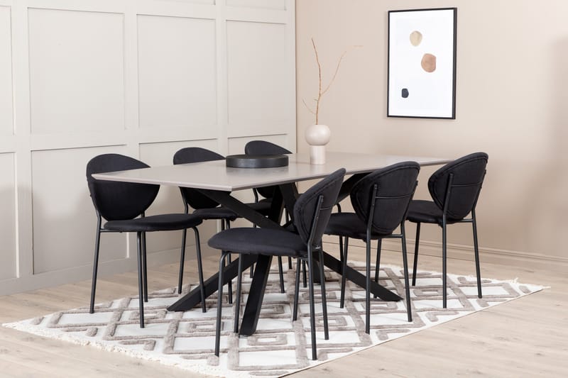 Penny Matgrupp 190 cm inkl 6 Moncoll Stolar, Grå/Svart