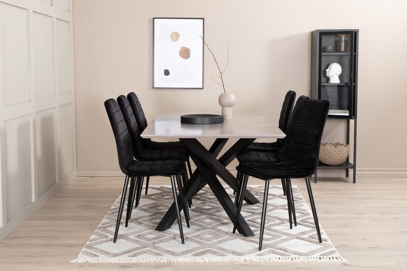 Penny Matgrupp 190 cm inkl 6 Robin Sammetsstolar - Grå/Svart - Möbler - Bord & matgrupper - Matgrupper