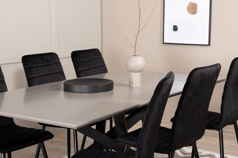 Penny Matgrupp 190 cm inkl 6 Robin Sammetsstolar - Grå/Svart - Möbler - Bord & matgrupper - Matgrupper