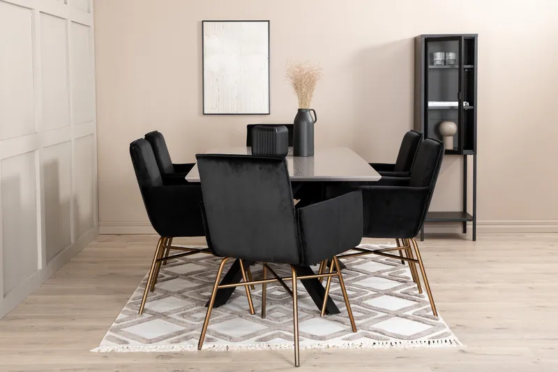 Penny Matgrupp 190 cm inkl 6 Pipi Stolar - Grå/Svart/Koppar - Möbler - Bord & matgrupper - Matgrupper