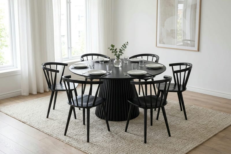 Peyra Matgrupp runt 150 cm Svart med 6 Tyrö Matstolar - Svart - Möbler - Bord & matgrupper - Matgrupper