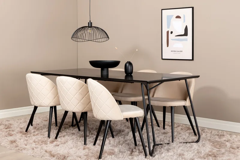 Pipi Matgrupp 190 cm inkl 6 Velvets Stolar - Svart - Möbler - Bord & matgrupper - Matgrupper