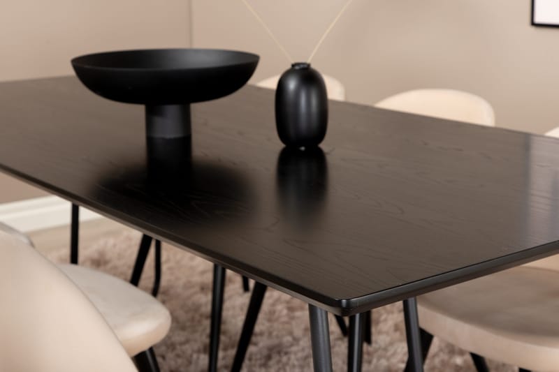 Pipi Matgrupp 190 cm inkl 6 Velvets Stolar - Svart - Möbler - Bord & matgrupper - Matgrupper