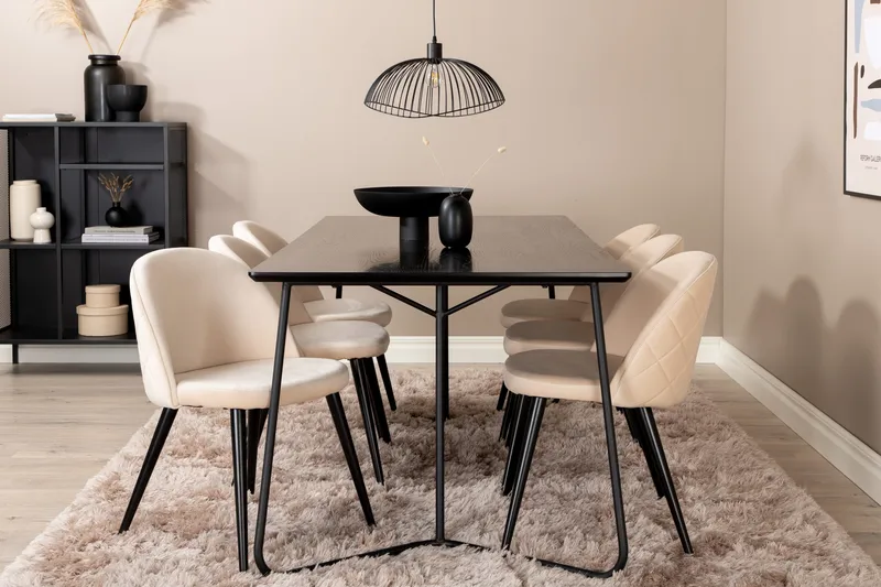 Pipi Matgrupp 190 cm inkl 6 Velvets Stolar, Svart