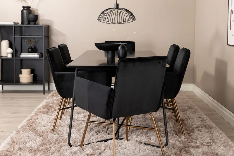 Pipi Matgrupp 190 cm inkl 6 Pipi Stolar, Svart/Koppar