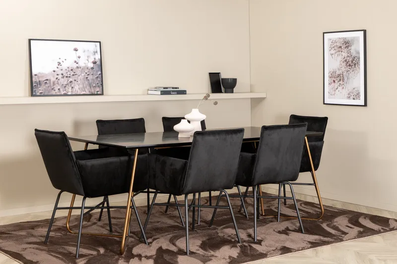 Pipi Matgrupp 190 cm inkl 6 Pipi Stolar, Svart/Koppar