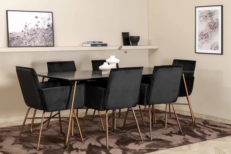 Pipi Matgrupp 190 cm inkl 6 Pipi Stolar, Svart/Koppar