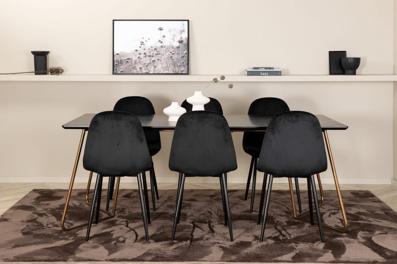 Pipi Matgrupp 190 cm inkl 6 Pontus Stolar, Svart/Koppar