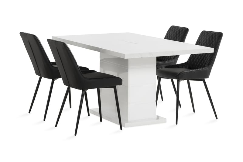 Ratliff Förlängningsbar Matgrupp 120 cm + 4 Hennebyn Stol - Vit/Svart - Möbler - Bord & matgrupper - Matgrupper