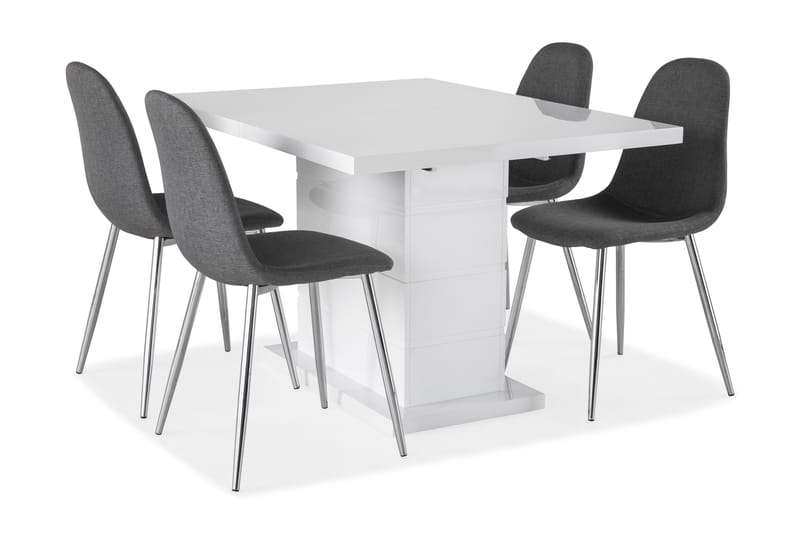 Ratliff Förlängningsbar Matgrupp 120 cm med 4 Nibe Stol - Vit/Grå/Krom - Möbler - Bord & matgrupper - Matgrupper