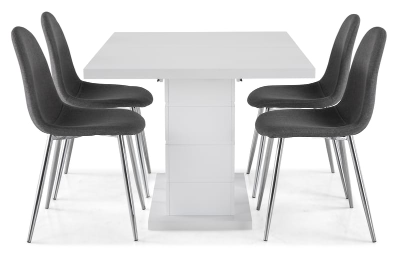 Ratliff Förlängningsbar Matgrupp 120 cm med 4 Nibe Stol - Vit/Grå/Krom - Möbler - Bord & matgrupper - Matgrupper