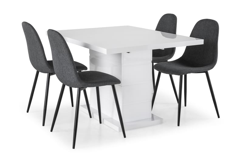 Ratliff Förlängningsbar Matgrupp 120 cm med 4 Nibe Stol - Vit/Grå/Svart - Möbler - Bord & matgrupper - Matgrupper