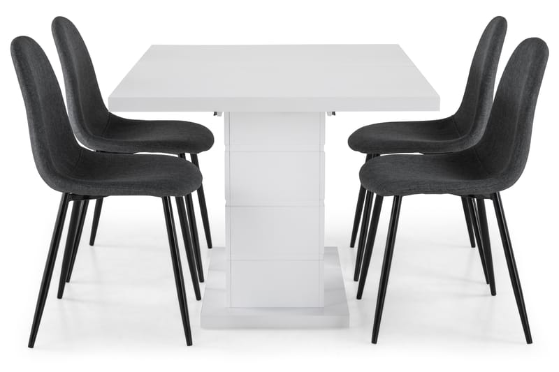 Ratliff Förlängningsbar Matgrupp 120 cm med 4 Nibe Stol - Vit/Grå/Svart - Möbler - Bord & matgrupper - Matgrupper