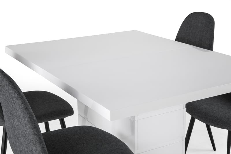 Ratliff Förlängningsbar Matgrupp 120 cm med 4 Nibe Stol - Vit/Grå/Svart - Möbler - Bord & matgrupper - Matgrupper