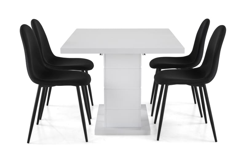 Ratliff Förlängningsbar Matgrupp 120 cm med 4 Nibe Stol - Vit/Svart - Möbler - Bord & matgrupper - Matgrupper