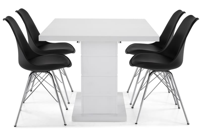 Ratliff Förlängningsbar Matgrupp 120 cm med 4 Shell Stol - Vit/Svart PU/Krom - Möbler - Bord & matgrupper - Matgrupper