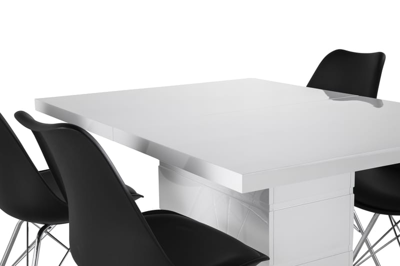Ratliff Förlängningsbar Matgrupp 120 cm med 4 Shell Stol - Vit/Svart PU/Krom - Möbler - Bord & matgrupper - Matgrupper