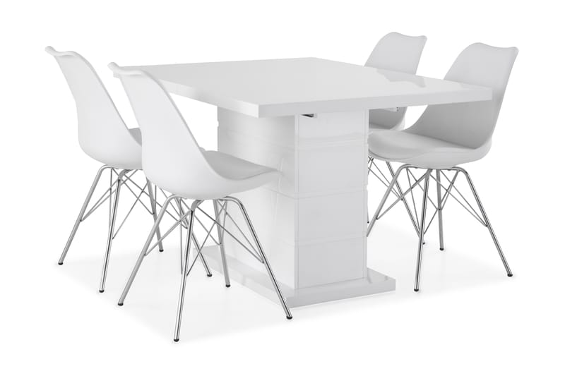 Ratliff Förlängningsbar Matgrupp 120 cm med 4 Shell Stol - Vit/Vit PU/Krom - Möbler - Bord & matgrupper - Matgrupper