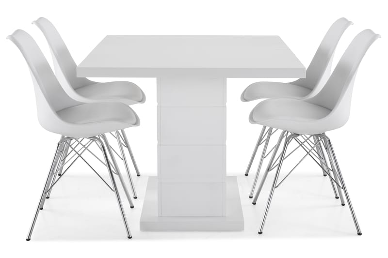 Ratliff Förlängningsbar Matgrupp 120 cm med 4 Shell Stol - Vit/Vit PU/Krom - Möbler - Bord & matgrupper - Matgrupper