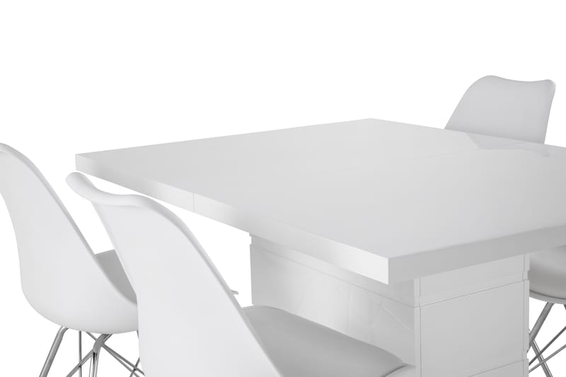 Ratliff Förlängningsbar Matgrupp 120 cm med 4 Shell Stol - Vit/Vit PU/Krom - Möbler - Bord & matgrupper - Matgrupper
