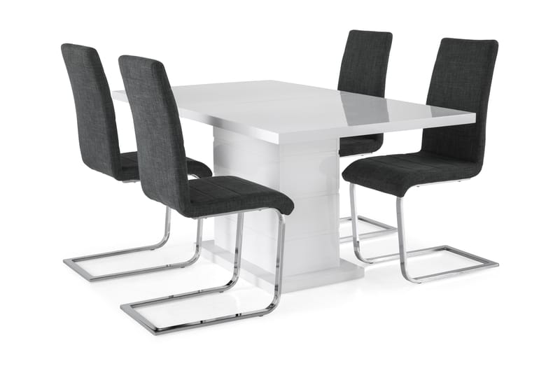 Ratliff Förlängningsbar Matgrupp 160 cm med 4 Cibus Stol - Vit/Grå/Krom - Möbler - Bord & matgrupper - Matgrupper