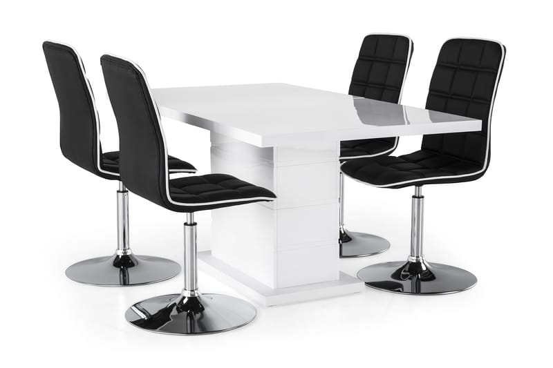 Ratliff Förlängningsbar Matgrupp 160 cm med 4 Frida Stol - Vit/Svart PU/Krom - Möbler - Bord & matgrupper - Matgrupper