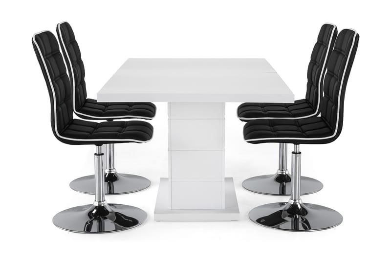 Ratliff Förlängningsbar Matgrupp 160 cm med 4 Frida Stol - Vit/Svart PU/Krom - Möbler - Bord & matgrupper - Matgrupper