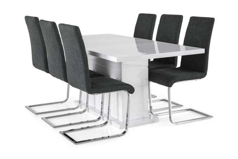 Ratliff Förlängningsbar Matgrupp 180 cm med 6 Cibus Stol - Vit/Grå/Krom - Möbler - Bord & matgrupper - Matgrupper