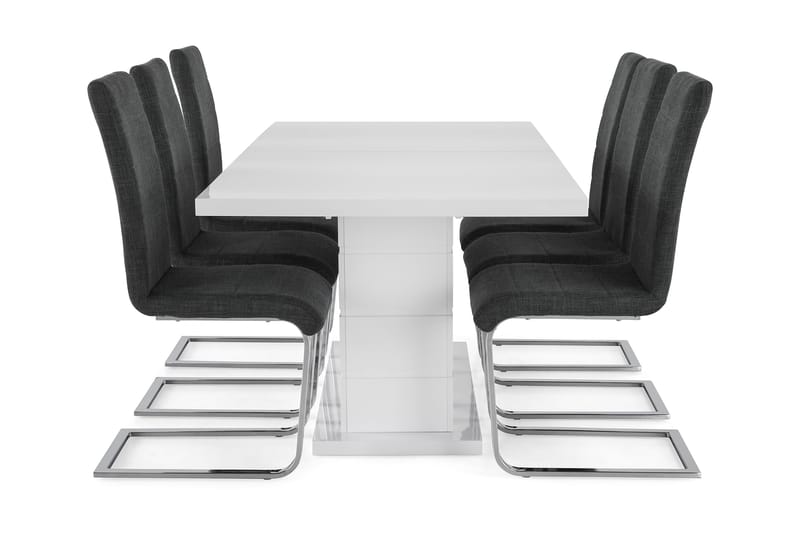 Ratliff Förlängningsbar Matgrupp 180 cm med 6 Cibus Stol - Vit/Grå/Krom - Möbler - Bord & matgrupper - Matgrupper