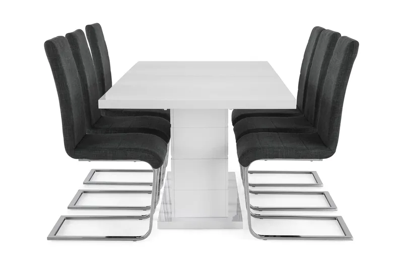 Ratliff Förlängningsbar Matgrupp 180 cm med 6 Cibus Stol - Vit/Grå/Krom - Möbler - Bord & matgrupper - Matgrupper