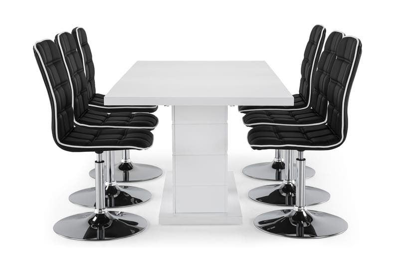 Ratliff Förlängningsbar Matgrupp 180 cm med 6 Frida Stol - Vit/Svart PU/Krom - Möbler - Bord & matgrupper - Matgrupper