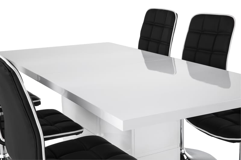 Ratliff Förlängningsbar Matgrupp 180 cm med 6 Frida Stol - Vit/Svart PU/Krom - Möbler - Bord & matgrupper - Matgrupper