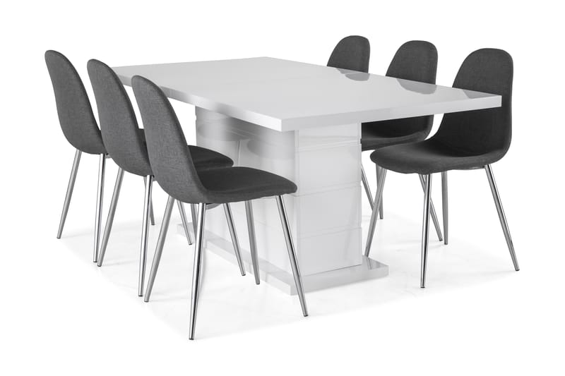 Ratliff Förlängningsbar Matgrupp 180 cm med 6 Nibe Stol - Vit/Grå/Krom - Möbler - Bord & matgrupper - Matgrupper
