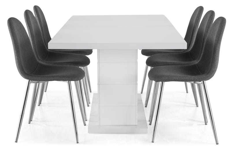 Ratliff Förlängningsbar Matgrupp 180 cm med 6 Nibe Stol - Vit/Grå/Krom - Möbler - Bord & matgrupper - Matgrupper