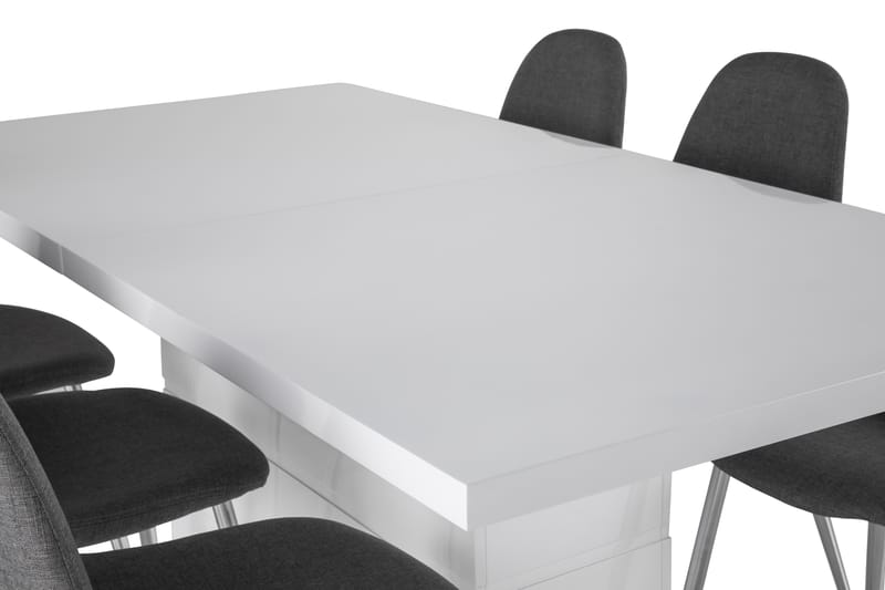 Ratliff Förlängningsbar Matgrupp 180 cm med 6 Nibe Stol - Vit/Grå/Krom - Möbler - Bord & matgrupper - Matgrupper