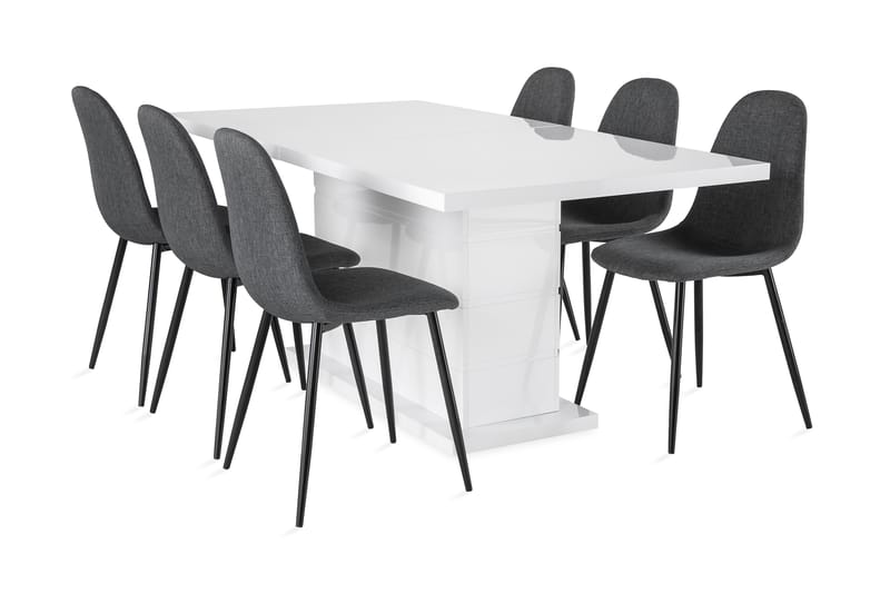 Ratliff Förlängningsbar Matgrupp 180 cm med 6 Nibe Stol - Vit/Grå/Svart - Möbler - Bord & matgrupper - Matgrupper