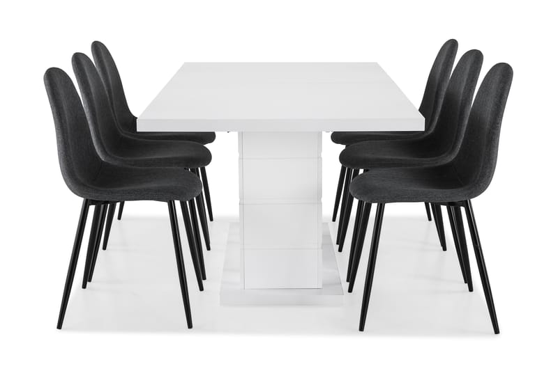 Ratliff Förlängningsbar Matgrupp 180 cm med 6 Nibe Stol - Vit/Grå/Svart - Möbler - Bord & matgrupper - Matgrupper