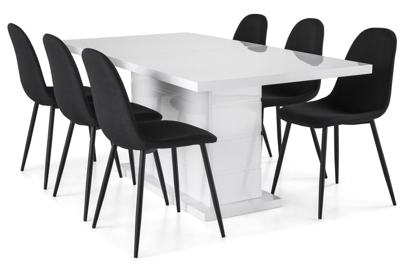 Ratliff Förlängningsbar Matgrupp 180 cm med 6 Nibe Stol - Vit/Svart - Möbler - Bord & matgrupper - Matgrupper