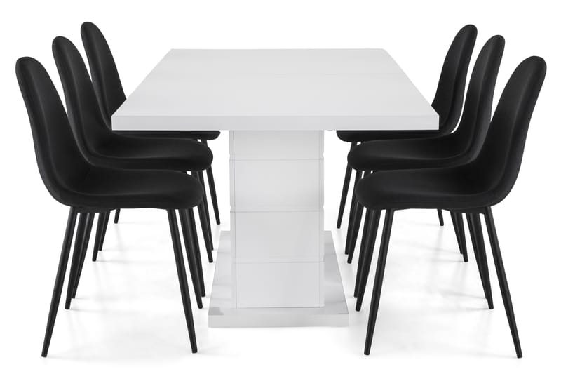 Ratliff Förlängningsbar Matgrupp 180 cm med 6 Nibe Stol - Vit/Svart - Möbler - Bord & matgrupper - Matgrupper